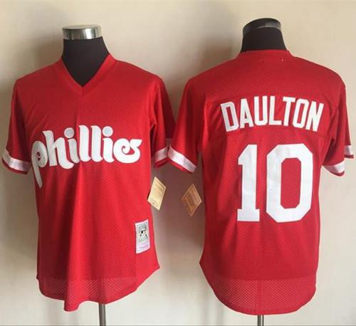 Mitchell and Ness 1991 Phillies #10 Darren Daulton Red Stitched MLB Jersey
